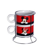 Torre 2 Xícaras Mickey E Minnie 150Ml Oficial Disney