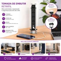 Torre 3 Tomada de Mesa Retrátil Bivolt De Embutir Bancada