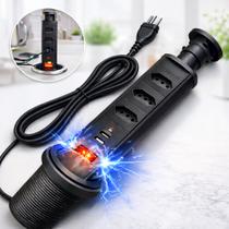 Torre 3 Tomadas 20A Multiplug Retrátil Bivolt USB C Embutir Mesa Bancada Pia Ilha Totem Deslizante C