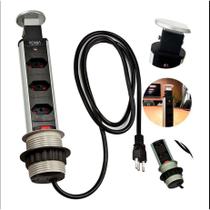 Torre 3 Tomadas Multiplug Retrátil Embutir Mesa 10A e 20A Bivolt Renna