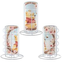 Torre 4 Xícaras Café 150ml Ursinho Pooh com Suporte de Metal Torre 4 Xícaras Café 150ml Ursinho Pooh com Suporte de Metal