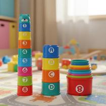 Torre 9peças Diversão Encaixe Infantil Bebê Colorido Torre Divertida Educação Montessori