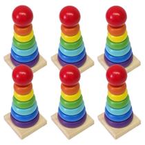 Torre Arco-íris Infantil 7 Peças Brinquedo Educativo De Madeira Formas Geométricas Colorido Kit 6 Un Torre Arco-íris Infantil 7 Peças Brinquedo Educativo De Madeira Formas Geométricas Colorido Kit 6 Un