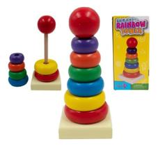 Torre Brinquedo Rainbow De Madeira Educativo Didático Encaixe De Peças