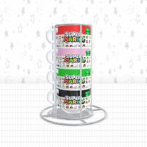 Torre com 4 xícaras de Porcelana Louça Com Suporte Personalizado - Super Mário Bros