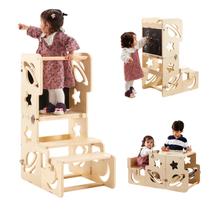 Torre de Aprendizagem Infantil de Madeira DGD Kids com Banquinho