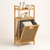Torre De Bambu Com Prateleira E Cesto Roupa Lavável Organizador De Ambientes Estilo Moderno Clean Torre De Bambu Com Prateleira E Cesto Roupa Lavável Organizador De Ambientes Estilo Moderno Clean