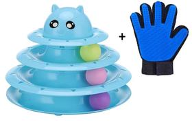 Torre de Bolinhas para Gatos Brinquedo Interativo + Luva Tira Pelos Escova Rasqueadeira