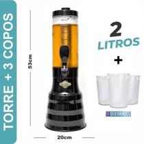 Torre De Chopp 2L + 3 Copo Inquebrável + 2 Refil Congelante