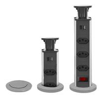 Torre De Energia Retrátil Embutida Com 3 Tomadas E 2 USB Compacta, Segura, Ideal Para Cozinhas, Escritórios E Mesas Planejadas