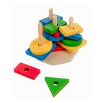 Torre de Formas Geométricas Brinquedo Pedagógico Cognitivo MDF - Carlu - 3 anos