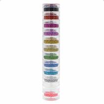Torre de glitter médio 12 cores sugar para unhas manicure Torre de glitter médio 12 cores sugar para unhas manicure