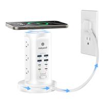 Torre de régua de energia Kakyanill 115W com 9 tomadas AC e 8 portas USB Torre de régua de energia Kakyanill 115W com 9 tomadas AC e 8 portas USB