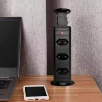 Torre De Tomada com 3 tomadas aceita pinos de 10a/20a Retratil Embutir PRETA Mesa - Renna