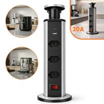 Torre de Tomada de Embutir Multiplug Retrátil 20A com USBC e USB 3 Tomadas Padrão Brasileiro 2x 20A 1x 10A Para Bancada e Mesa Suporta Airfryer