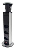 Torre de Tomada Embutir Retrátil 3 Tomadas 10A Multiplug Mesa Bancada Escritório Cozinha Alumínio e Plástico ABS Torre de Tomada Embutir Retrátil 3 Tomadas 10A Multiplug Mesa Bancada Escritório Cozinha Alumínio e Plástico ABS