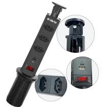 Torre de Tomada Embutir Retrátil 3 Tomadas 20A USB e Tipo C Preta Torre de Tomada Embutir Retrátil 3 Tomadas 20A USB e Tipo C Preta