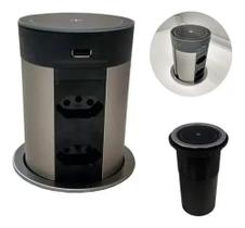 Torre de tomada hafelle -2 usb 4 tomadas carregamento por indução preta