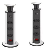 Torre De Tomada Multiplug Embutir Retrátil Mesa Usb Tipo-c Cor Preto