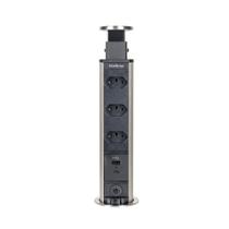 Torre de tomada para embutir Intelbras EPE 3003 Plus, 3x Tomadas 10A, 1x USB A, 1x USB C, Inox e Preto, Bivolt, 1270W 127v ou 2200W 220v, Cabo 1,5m
