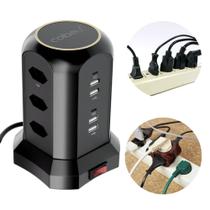 Torre de Tomadas Extensão Elétrica 9 Entradas 4 USB 2 Type-C Preto