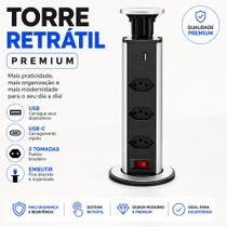 Torre De Tomadas Multiplug com 3 tomadas Usb + Usb C de Embutir Mesa Bancada escritorio