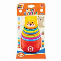 Torre Divertida 9 Potes Brinquedo De Montar