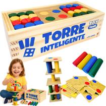 Torre Inteligente de Madeira Jogo Educativo Premium Coordenação Motora Brinquedo Infantil Toy Trade