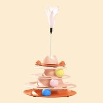 Torre Para Gato 3 Niveis Com Pena E Bolinhas Cor Laranja