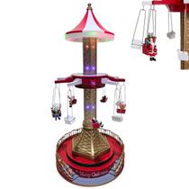 Torre Paraquedas Carrossel Natalino Natal Papai Noel Movimento Sobe Desce Giratorio Led Som Decoraçao Festa Fim de Ano