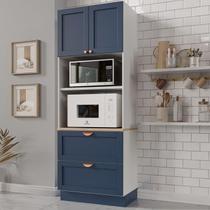 Torre Quente 2 Portas 2 Gavetas 2 Nichos para Forno e Microondas Arizona CabeCasa MadeiraOriginals Branco/Azul