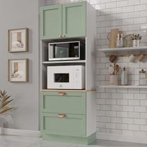 Torre Quente 2 Portas 2 Gavetas 2 Nichos para Forno e Microondas Arizona CabeCasa MadeiraOriginals Verde/Branco/Menta Torre Quente 2 Portas 2 Gavetas 2 Nichos para Forno e Microondas Arizona CabeCasa MadeiraOriginals Verde/Branco/Menta