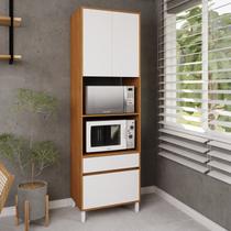 Torre Quente 70cm 2 Portas 2 Gavetas Cozinha Branco e Freijó Milão