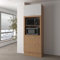 Torre Quente 80cm para Forno e Micro-ondas com 1 Porta Basculante 2 Gavetas e Rodapé Cz Amêndoa/Branco