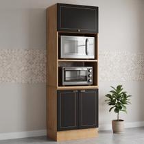 Torre Quente de Cozinha 3 Portas e 3 Nichos para Forno e Microondas Conecta Cinamomo/Preto