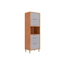 Torre Quente de Cozinha Paneleiro Eloise c/ 3 Portas Basculantes Riscadas 1 Nicho p/ Forno e 2 Gavetas 70 cm Cinamomo/Platina - MGM