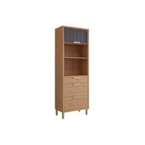 Torre Quente de Cozinha Paneleiro Estela c/ 2 Portas Basculante Ripadas 2 Nichos p/ Forno e 2 Gavetas 70 cm Freijo/Titanium - MGM