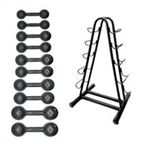Torre Suporte + Halteres de Ferro Fundido Pares de 2,4,6,8 e 10Kg