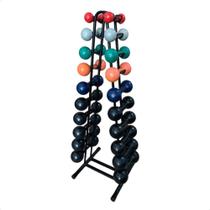 Torre Suporte + Halteres Emborrachados Pares de 1 a 10Kg