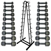 Torre Suporte + Halteres Sextavado Emborrachados - Pares de 1 a 10 Kg