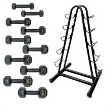 Torre Suporte + Halteres Sextavado Emborrachados - Pares de 1 a 5 Kg Torre Suporte + Halteres Sextavado Emborrachados - Pares de 1 a 5 Kg