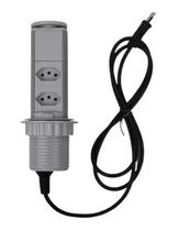 Torre Tomada 2 Elétrica 10A - Cinza Totem Multiplug Extensão Retrátil Embutir Sobrepor em Mesa Bancada ou Móvel