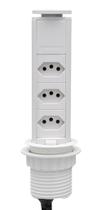 Torre Tomada 3 Elétrica 10A - Cozinha - Branco Branca Totem Multiplug Extensão Antichoque Choque Retrátil Embutir Sobrepor em Mesa Bancada ou Móvel - Qtmov