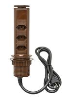 Torre Tomada 3 Elétrica 10A - Cozinha - Marrom Totem Multiplug Extensão Antichoque Choque Retrátil Embutir Sobrepor em Mesa Bancada ou Móvel