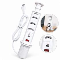Torre Tomada Bancada de Embutir Com USB Interruptor 3 Tomadas 20A Plug de Energia Tripla