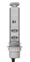 Torre Tomada Embutir 16A 2 USB + 2 Elétrica plugs 10A 16A e 20A - Cinza - NBR 3 Pinos Totem Retrátil Sobrepor Mesa Linha