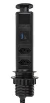 Torre Tomada Embutir Totem 2 Tomada Elétrica 10A 2 USB Preto Preta Mesa Móvel Bancada