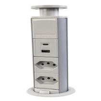 Torre Tomada Multiplug 2 Tomadas 20A + 2 USB Rápido - Cinza