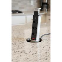 Torre Tomada Retrátil Embutir Mesa Inox Cinza 3 Plugues