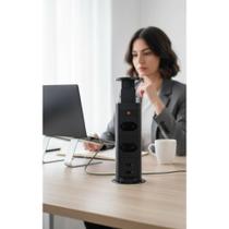 Torre Tomada Retrátil Mesa c/ 2 USB Embutir PRETA